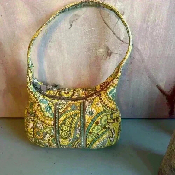 Vintage Vera Bradley Lemon Parfait Quilted Small Shoulder Bag Paisley Pockets - Picture 8 of 8